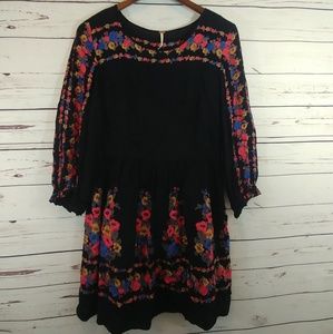 Free People Black Floral Dress Womens Size 10